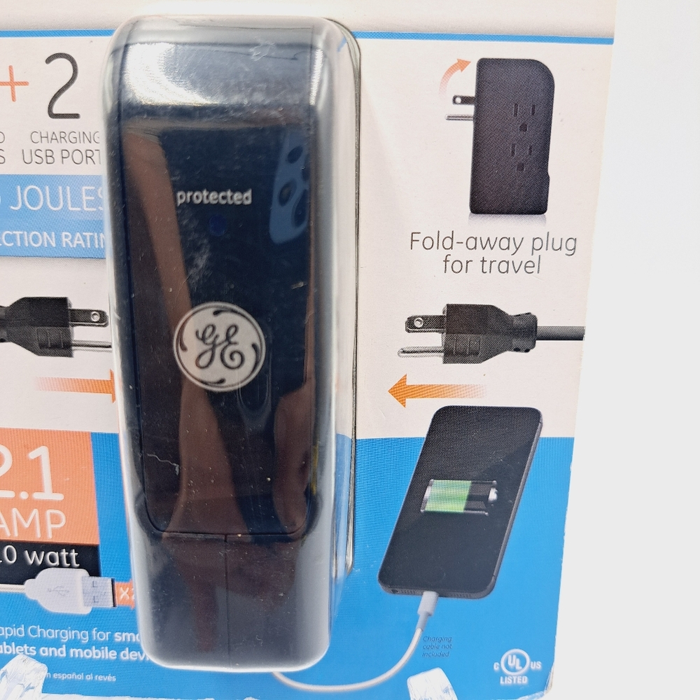 2 GE Travel Surge Protectors Outlets with USB Charging Ports & Foldable Prongs - Picture 4 of 7
